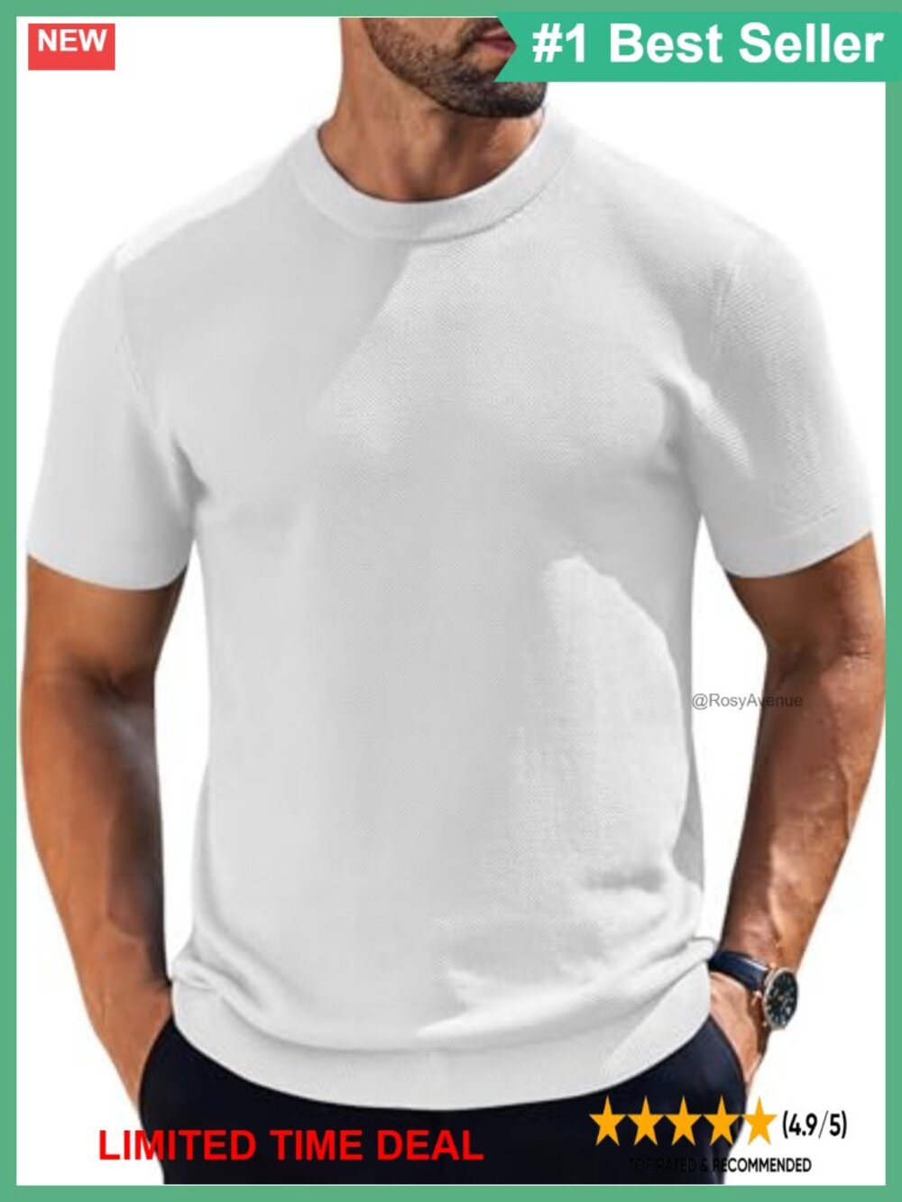Men's Knit T-Shirt Short Sleeve Crewneck Textured Casual Pullover Tee